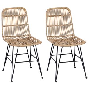 vidaXL Sedia da pranzo 2 pz Rattan e acciaio Naturale 41 x 55 x 85 cm