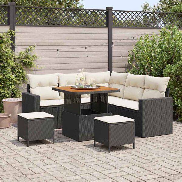 vidaXL Set Divano da Giardino 9 pcs Nero e Crema polyrattan