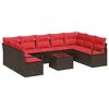 vidaXL Set Divano da Giardino 10 pz Marrone e Rosso polyrattan