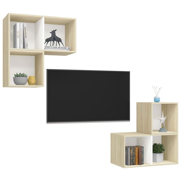 vidaXL Set Porta TV 4 pz Bianco e Rovere Sonoma in Truciolato