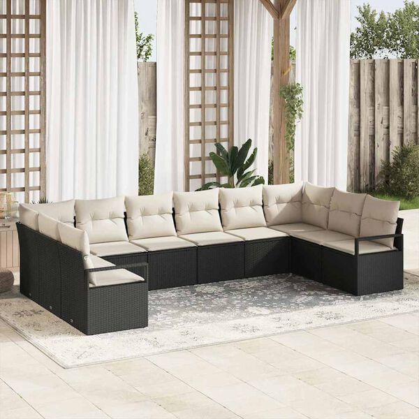 vidaXL Set di divani con cuscino 10 pcs Nero polyrattan