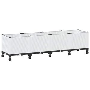 vidaXL Vaso da Giardino con Ruote Bianco 160 x 40 x 48 cm PP