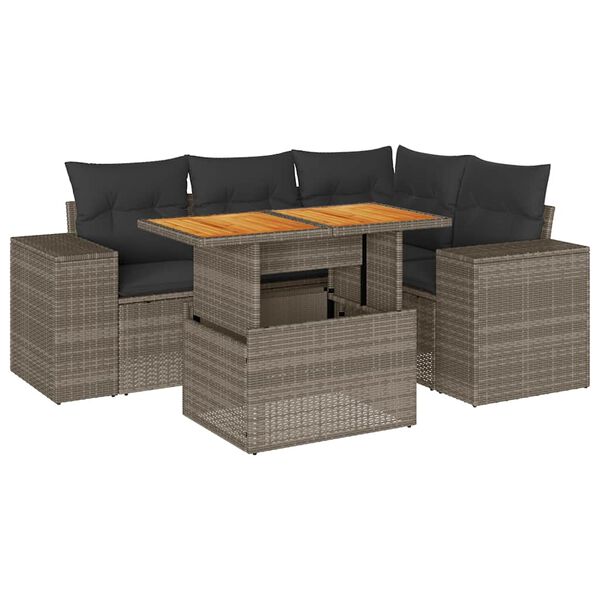 vidaXL Set Divano da Giardino 5 pz con Cuscini Grigio in Polyrattan
