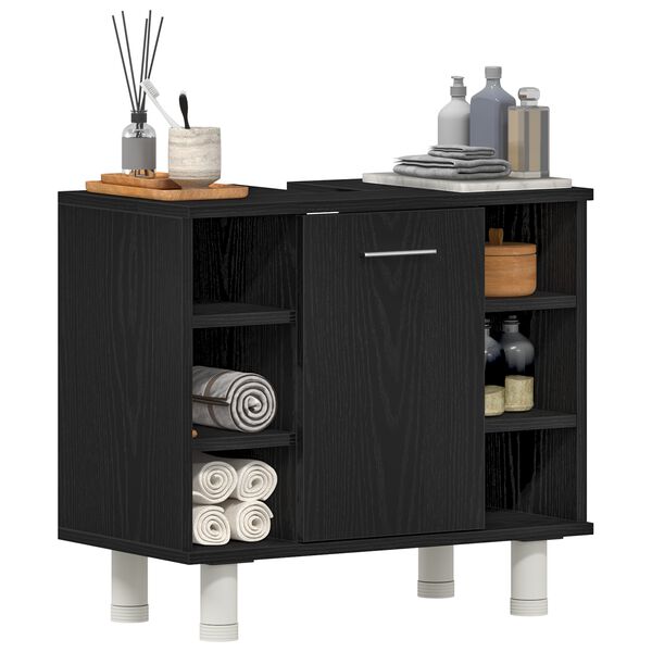 vidaXL Mobile da Bagno Rovere Nero 60 x 32 x 54 cm Legno multistrato
