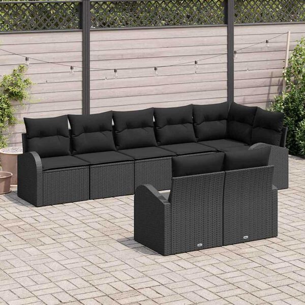 vidaXL Set Divano da Giardino con cuscino 8 pcs Nero polyrattan