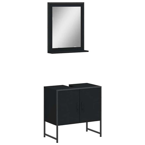 vidaXL Set Mobili da Bagno 2 pz Nero in Legno Multistrato