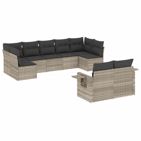 vidaXL Set Divano da Giardino 9pz con Cuscini Grigio Chiaro Polyrattan