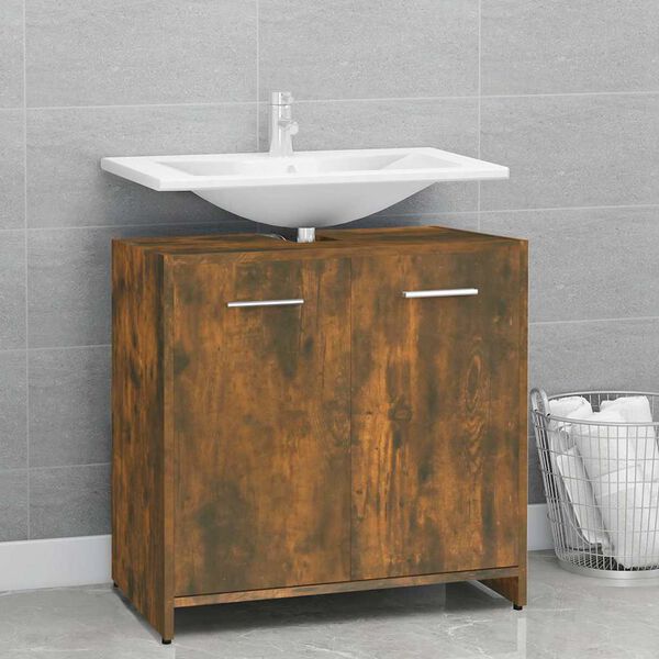 vidaXL Armadietto Bagno Rovere Fumo 60x33x60 cm in Legno Multistrato