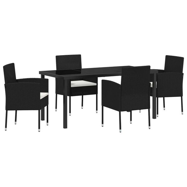vidaXL Set da Pranzo per Giardino con cuscino 5 pcs Nero polyrattan