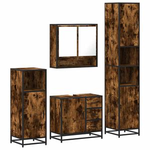vidaXL Set Mobili da Bagno 4 pz Rovere Fumo in Legno Multistrato
