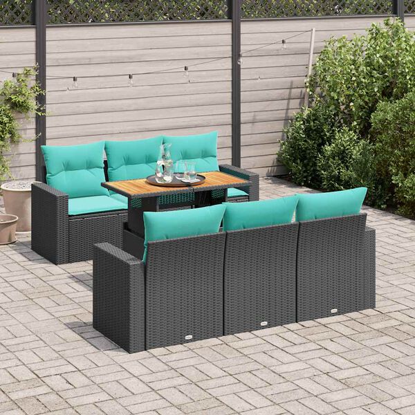 vidaXL Set Divani da Giardino con Cuscini 7pz Nero Polyrattan