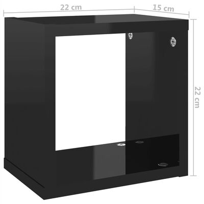 vidaXL Mensole Parete a Cubo 4 pz Nero Lucido 22x15x22 cm