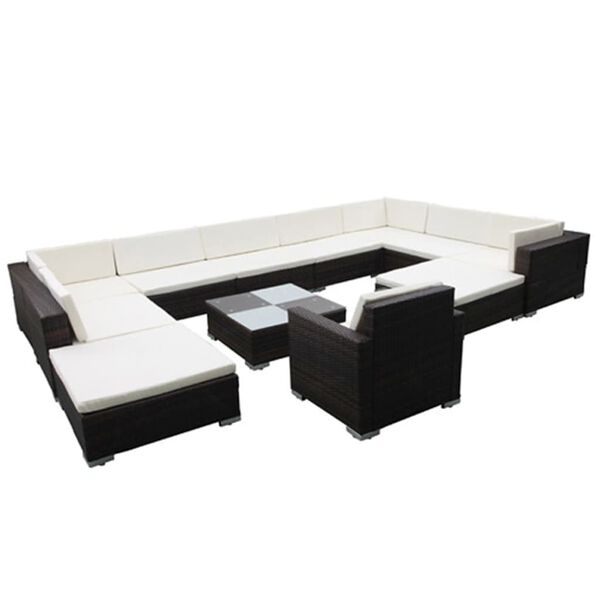 vidaXL Set Divani da Giardino 12 pz con Cuscini in Polyrattan Nero