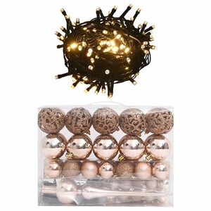 vidaXL Set Natale con 60 Palline Punta e 150 Luci LED Oro Rosa