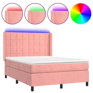 vidaXL Letto a Molle con Materasso e LED Rosa 140x200 cm in Velluto