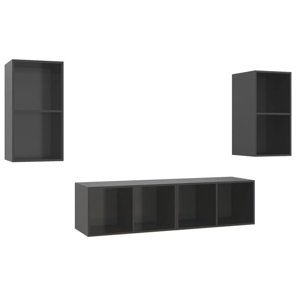 vidaXL Mobile TV a Parete 4 pz Grigio Lucido in Truciolato