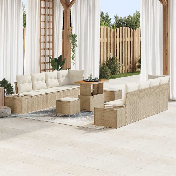 vidaXL Set Divano da Giardino con cuscino 11 pcs Beige Poly Rattan