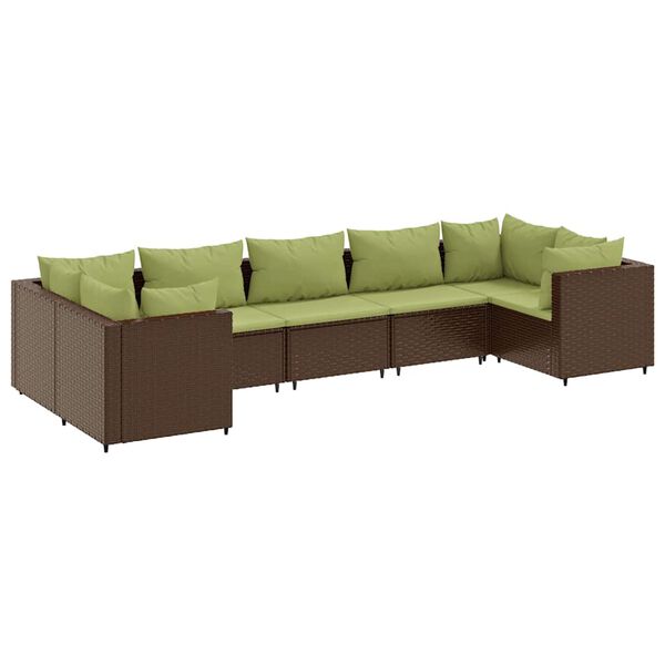 vidaXL Set Divani da Giardino 7 pz con Cuscini in Polyrattan Marrone