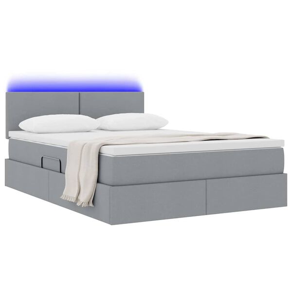 vidaXL Letto con contenitore e LED Grigio chiaro 140 x 200 cm Tessuto
