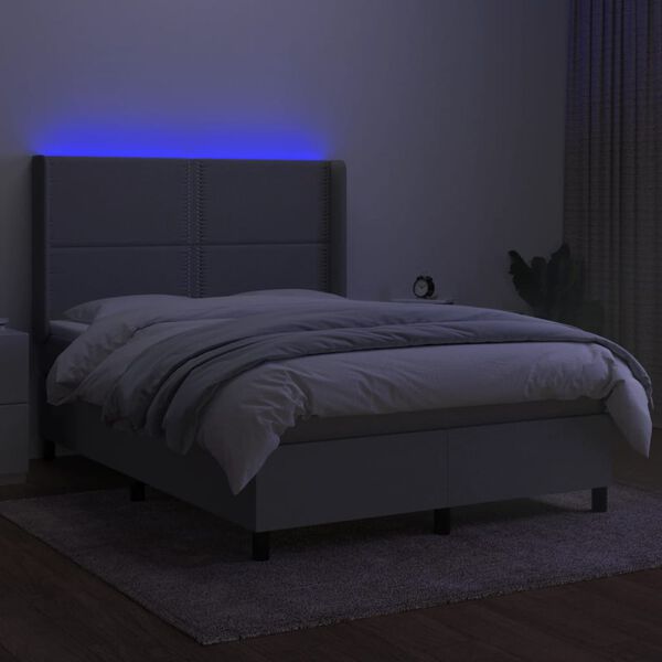 vidaXL Letto a Molle Materasso e LED Grigio Chiaro 140x190 cm Tessuto