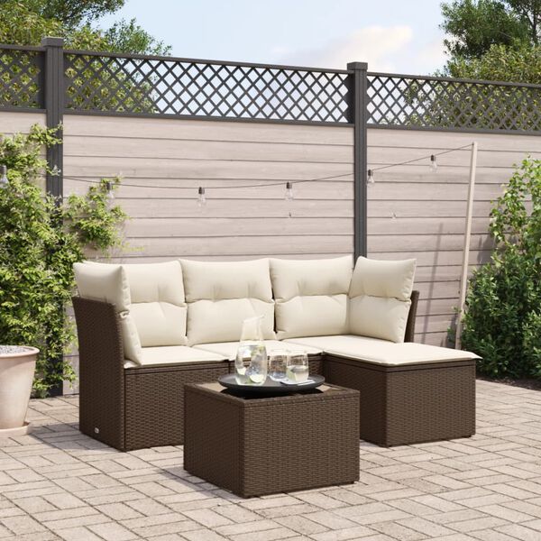 vidaXL Set Divano da Giardino 5 pz con Cuscini Marrone in Polyrattan