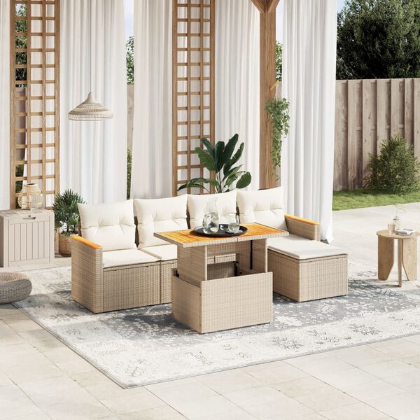 vidaXL Set Divano da Giardino 6 pz con Cuscini Beige in Polyrattan