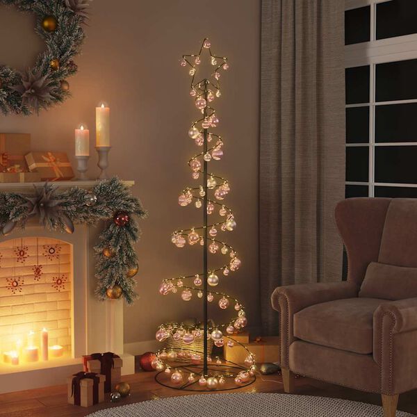 vidaXL Albero di Natale a LED con Palline 120 LED Bianco Caldo 180 cm