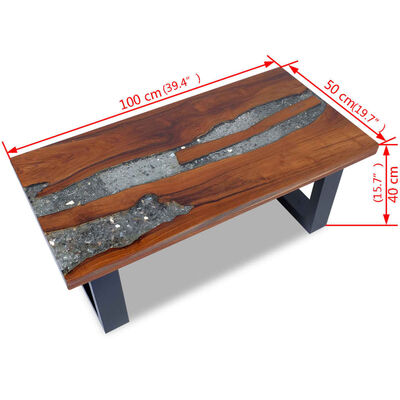 vidaXL Tavolino da Salotto in Legno di Teak e Resina 100x50 cm