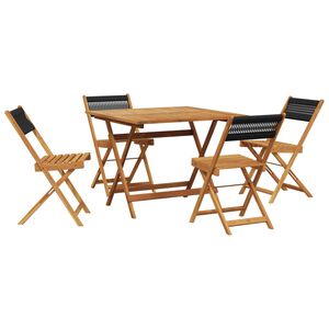vidaXL Set Pranzo da Giardino 5 pz Nero Polipropilene e Legno Massello