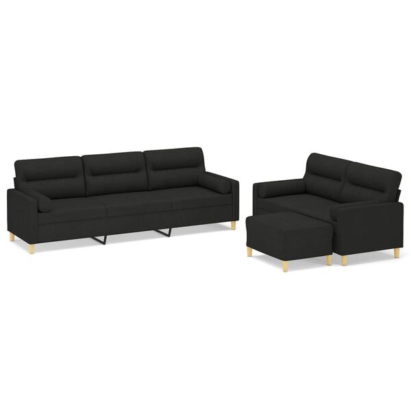 vidaXL Set di Divani 3 pz con Cuscini Decorativi Nero in Tessuto