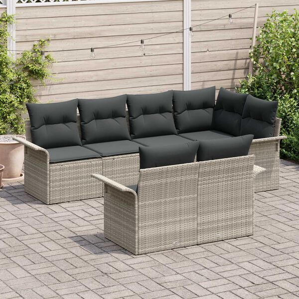 vidaXL Set Divano da Giardino 7 pcs Grigio chiaro Poly Rattan