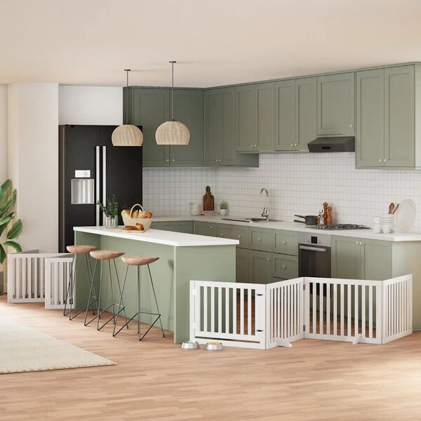 vidaXL Cancello Cani Porta Pieghevole Bianco 10 Pannelli 800 cm Pioppo