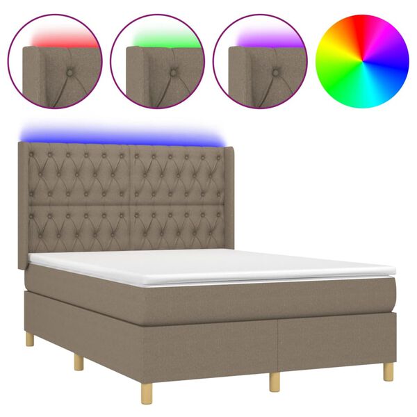 vidaXL Letto a Molle con Materasso e LED Tortora 140x200 cm in Tessuto