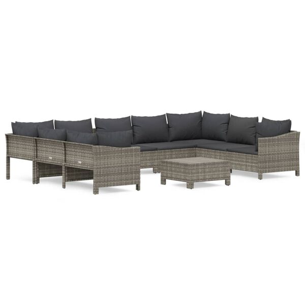 vidaXL Set Divani da Giardino 10 pz con Cuscini in Polyrattan Grigio