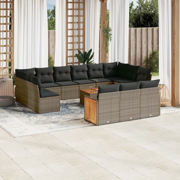 vidaXL Set Divani da Giardino 14pz con Cuscini in Polyrattan Grigio