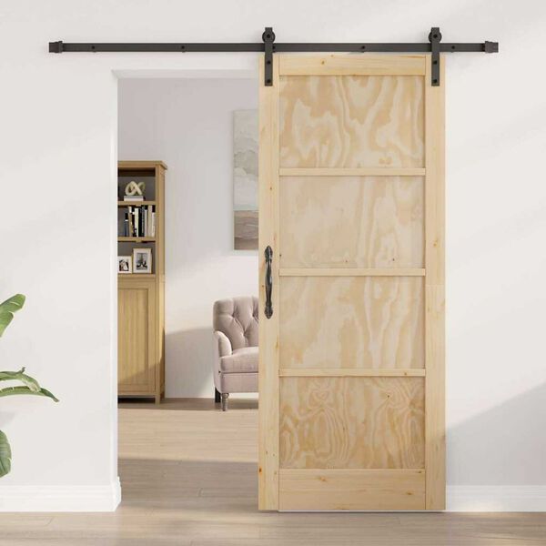 vidaXL Porta scorrevole Naturale e Nero 83 x 202 cm Pino massello