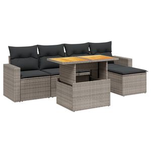vidaXL Set Divano da Giardino 6 pz con Cuscini Grigio in Polyrattan