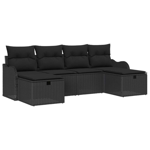 vidaXL Set di divani con cuscino 6 pcs Nero polyrattan