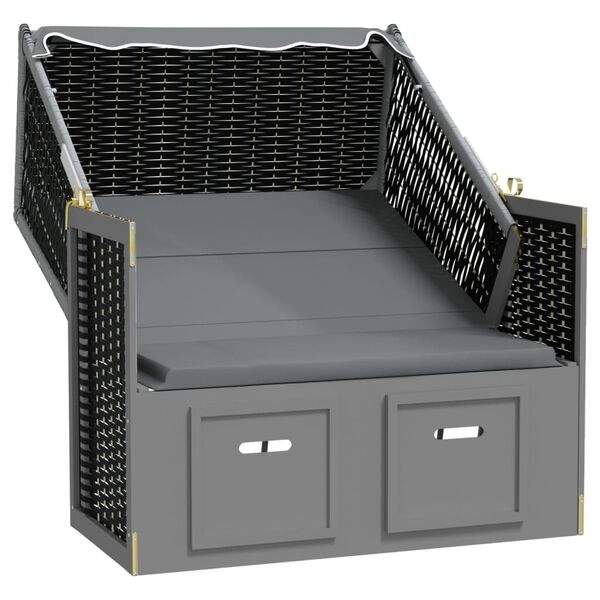 vidaXL Strandkorb con Tettoia Polyrattan Legno Massello Antracite Nero