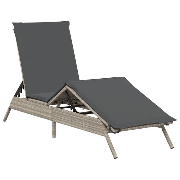 vidaXL Lettino Prendisole con Cuscino Grigio Chiaro in Polyrattan