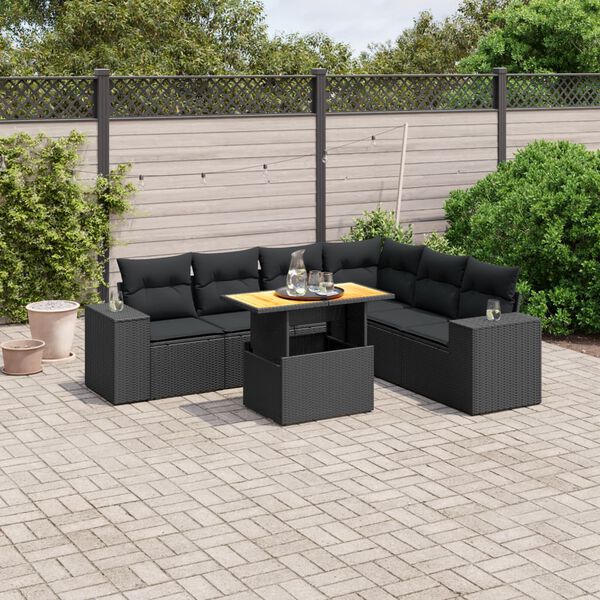 vidaXL Set Divani da Giardino con Cuscini 7pz Nero Polyrattan