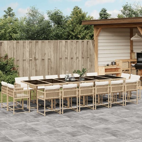 vidaXL Set da Pranzo da Giardino 17 pz con Cuscini Beige in Polyrattan