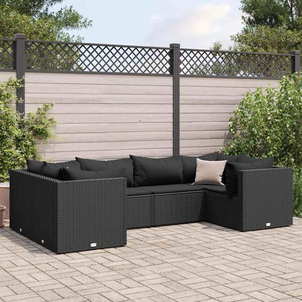 vidaXL Set Mobili da Giardino 6 pz con Cuscini in Polyrattan Nero