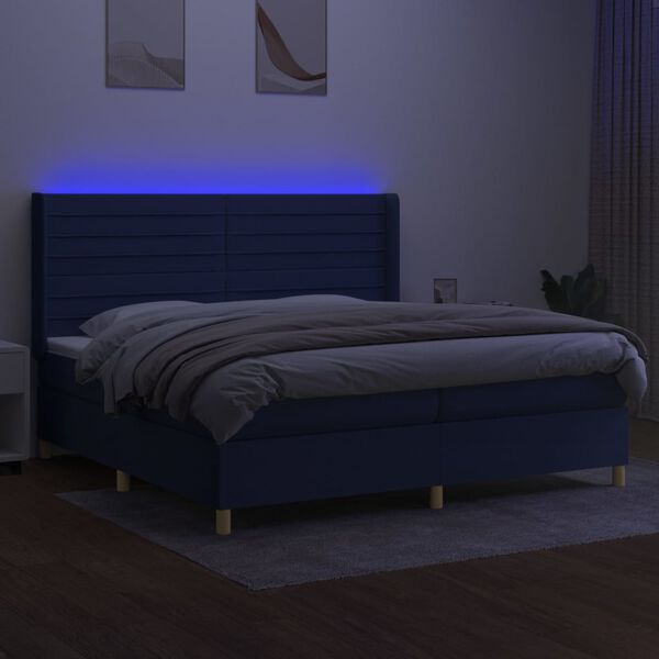 vidaXL Letto a Molle Materasso e LED Blu 200x200cm in Tessuto