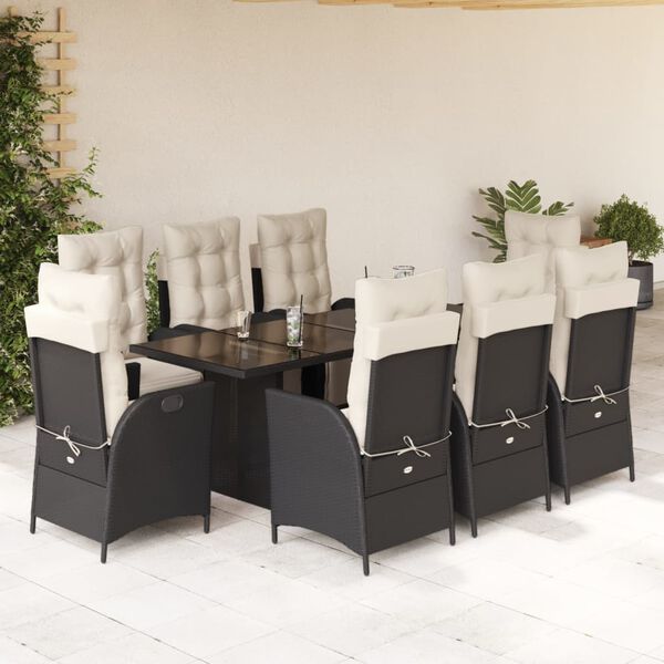 vidaXL Set da Pranzo da Giardino 9 pz con Cuscini Nero in Polyrattan