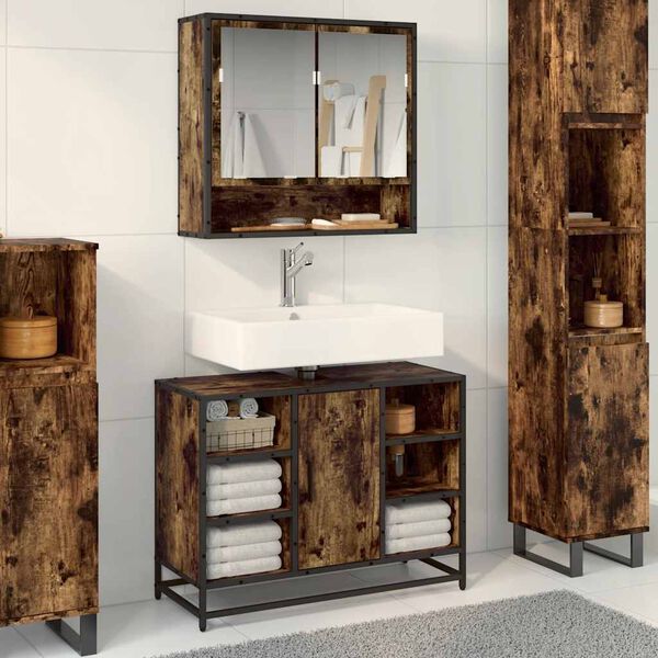 vidaXL Mobile Lavabo Bagno Rovere Fumo 60x30x60 cm Legno Multistrato