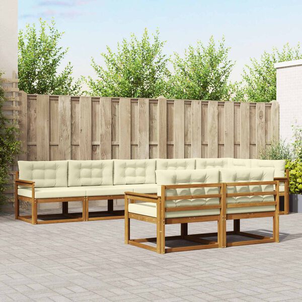 vidaXL Set di divani da esterno con cuscino 8 pcs Naturale e Crema