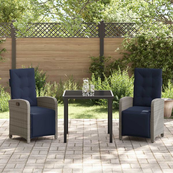 vidaXL Set da Pranzo per Giardino con cuscino 3 pcs Grigio polyrattan