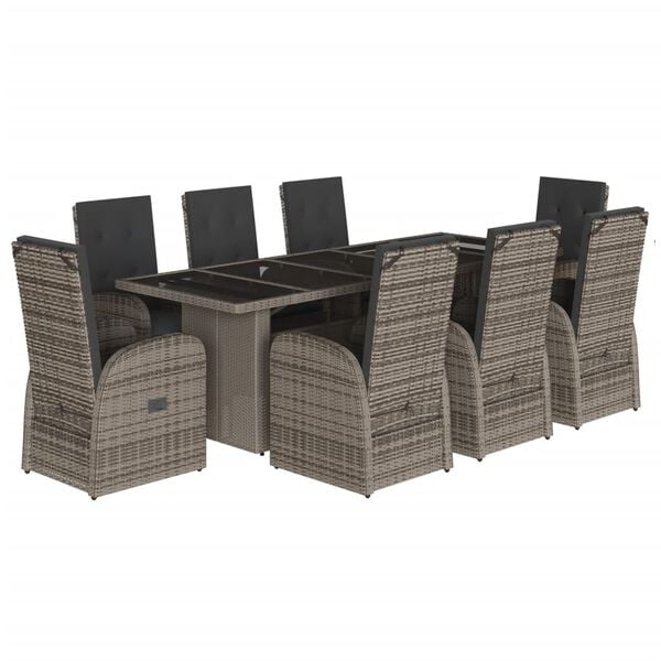 vidaXL Set da Pranzo da Giardino 9 pz con Cuscini in Polyrattan Grigio