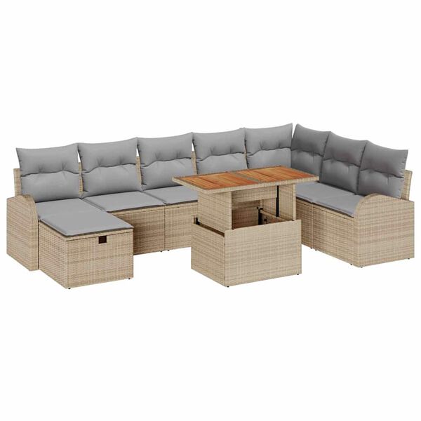 vidaXL Set Divano da Giardino 9 pcs Beige polyrattan